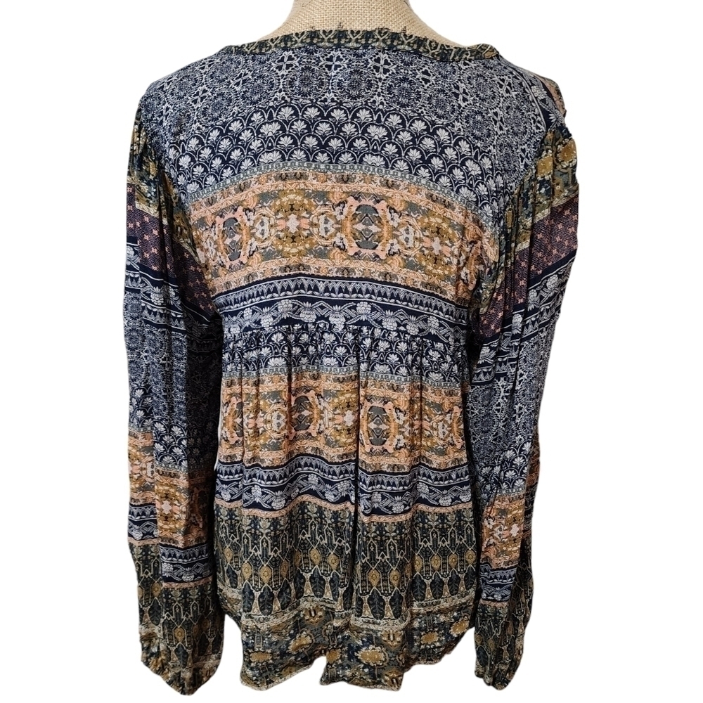 Lucky Brand Long Sleeve V-neck Patterned Oversized Blouse - Small - Picture 4 of 7